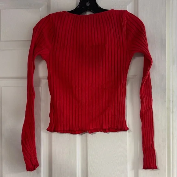 Free People Red Button Down Ribbed Top - Picture 2 of 2